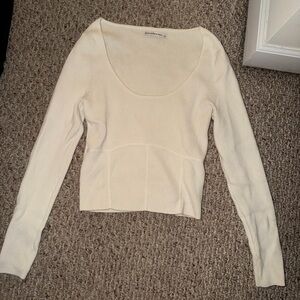 🔴Abercrombie & Fitch Cream Ribbed Scoop Neck Long Sleeve Top